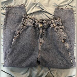 🔥 Zara Paper Bag Waist Medium Dark Wash Blue Jeans